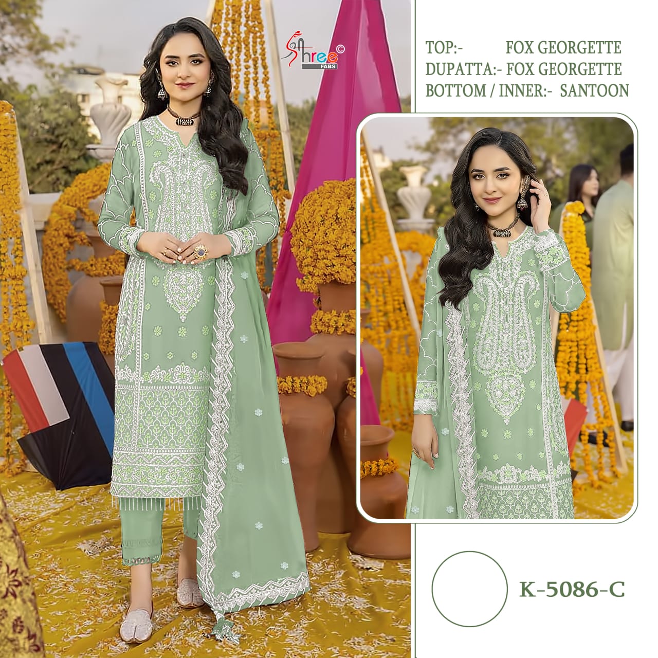 K 5086 colour By Shree Faux Georgette Pakistani Suit Wholesalers In Delhi